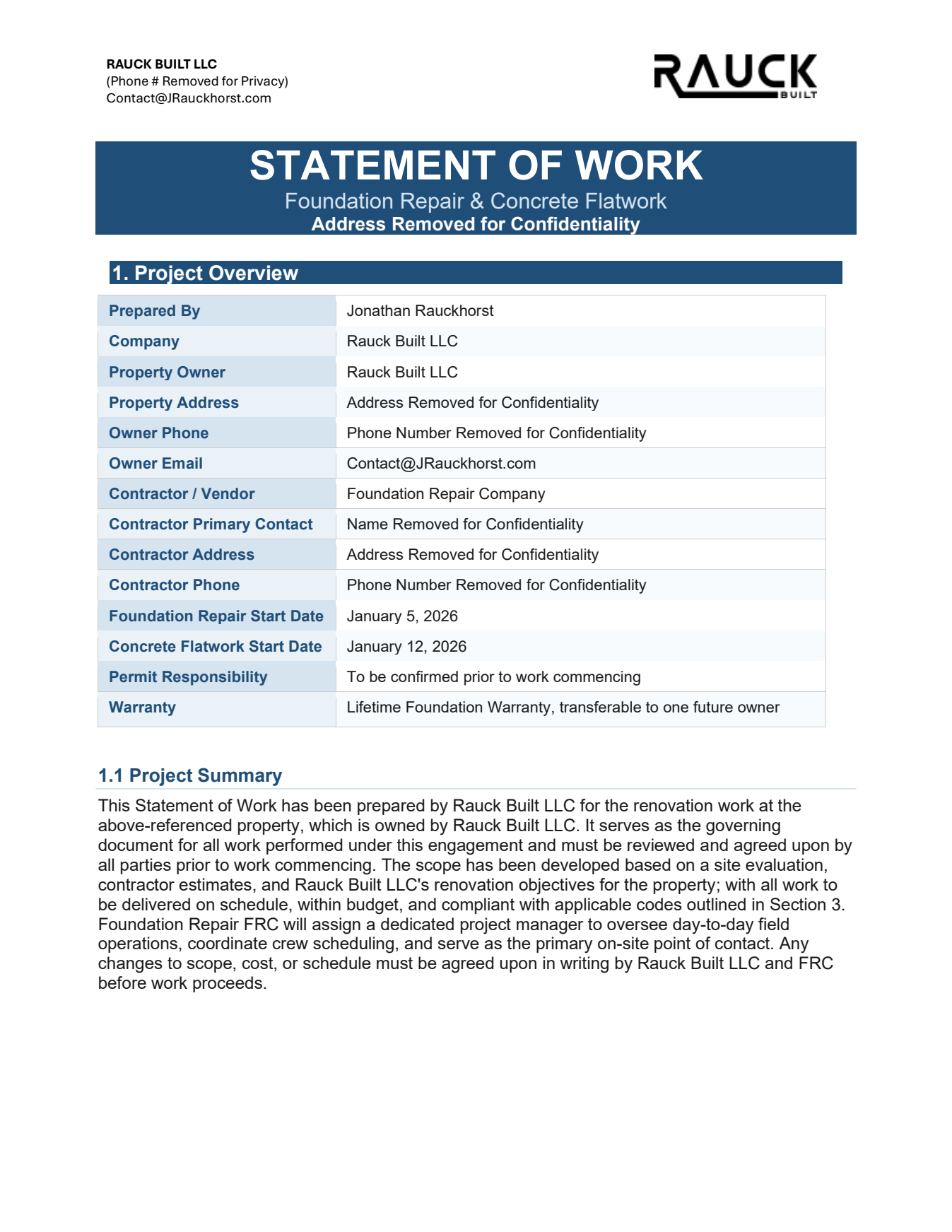 Statement of Work screenshot